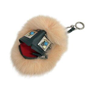Fendi Key Holder Bag Bugs Mon Star Pink Dark Green Fur Leather